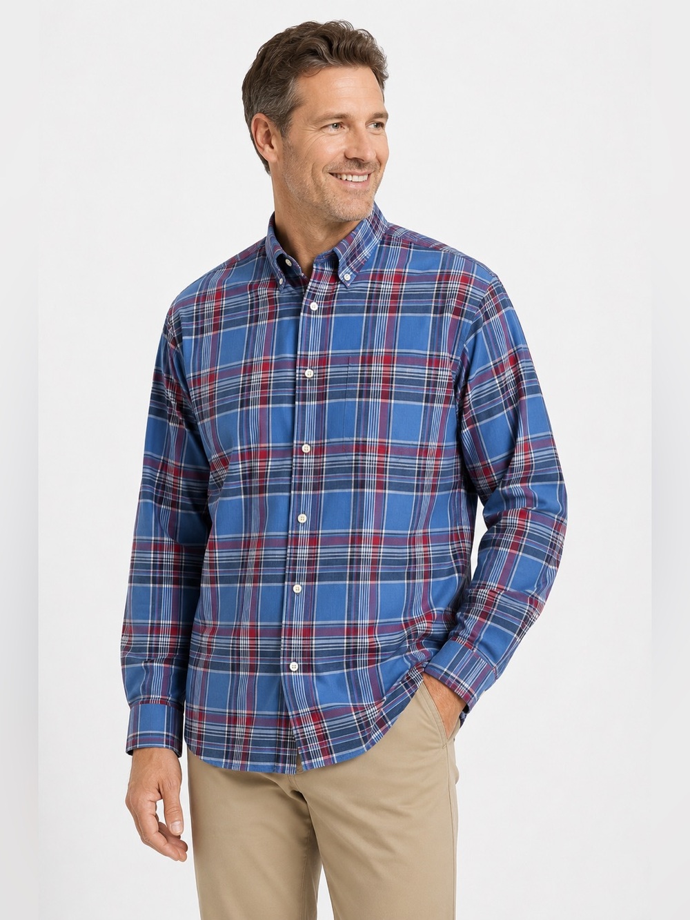 Brooks Brothers Regent Fit Plaid Button Down Shirt Blue Red Madras XXL Cotton
